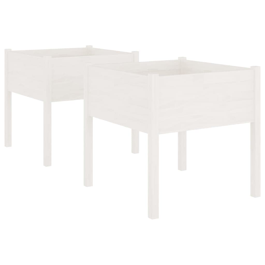 vidaXL Planter Outdoor Raised Garden Bed Flower Box with Legs Solid Wood Pine White 2 pcs