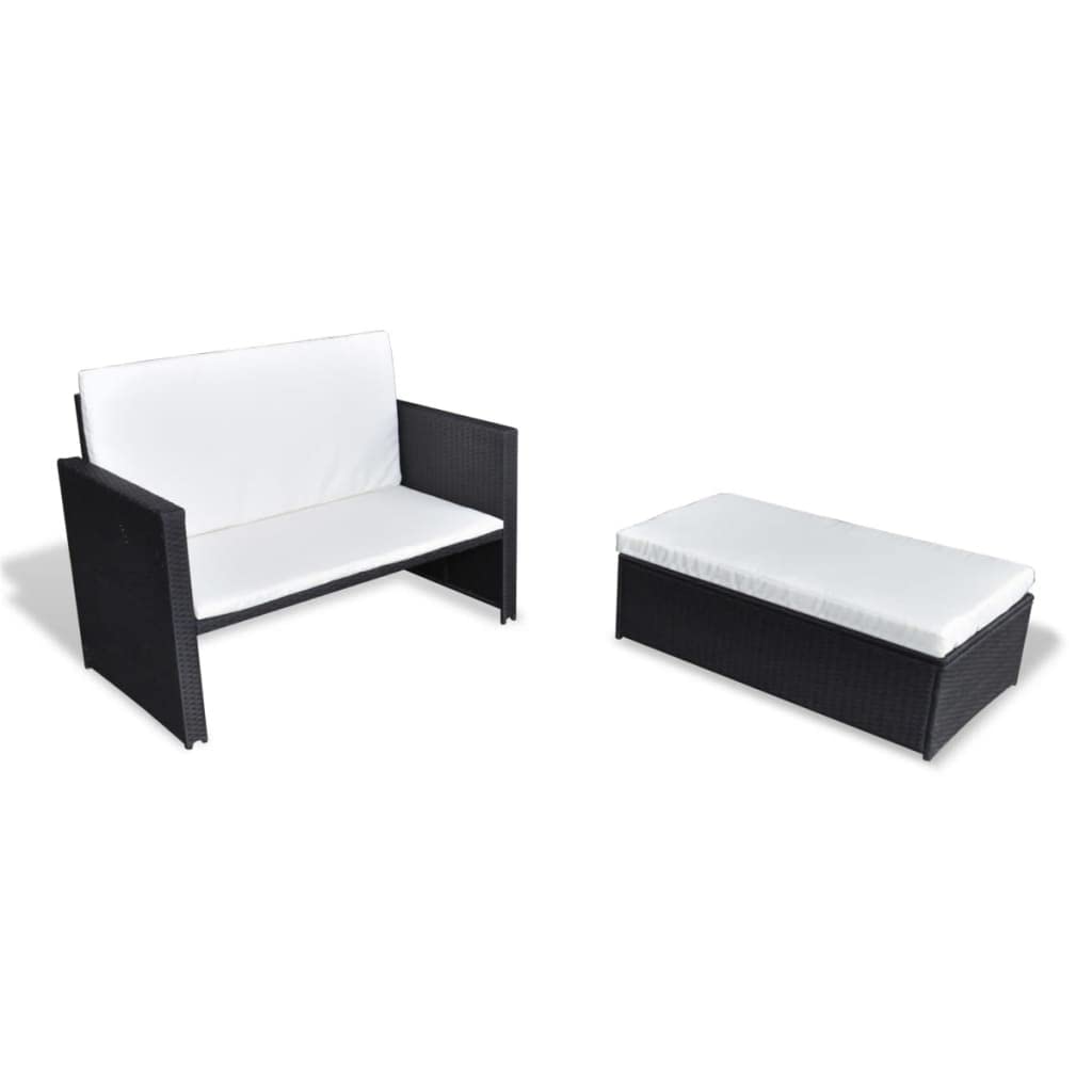 vidaXL Patio Furniture Set 2 Piece, Sleeper Sofa with Cushions, Patio Wicker Love Seat with Adjustable Backrest, Sofa Bed for Backyard Garden, Rustic, PE Rattan Black
