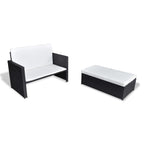vidaXL Patio Furniture Set 2 Piece, Sleeper Sofa with Cushions, Patio Wicker Love Seat with Adjustable Backrest, Sofa Bed for Backyard Garden, Rustic, PE Rattan Black