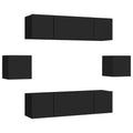 vidaXL TV Cabinet Set 6 Piece Home Indoor Living Room Hanging Wall-Mounted Stereo Plasma HiFi Cabinet TV Stand Unit Furniture Black Engineered Wood