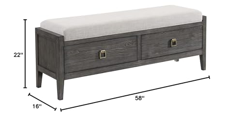 Intercon Portia 58" Wide Bedroom Storage Bench, Brushed Brindle