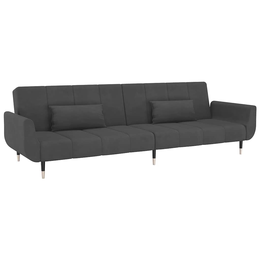 vidaXL Dark Gray Velvet 2-Seater Sofa Bed - Convertible Loveseat Couch with Adjustable Backrests and Pillows for Living Room, Office, Guest Room