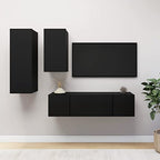 vidaXL TV Cabinet Set 4 Piece Home Living Room Furniture TV Stand HiFi Stereo Cabinet Media Unit Entertainment Center Black Engineered Wood