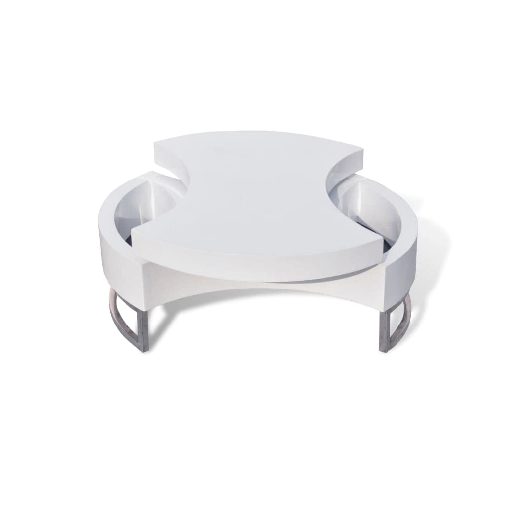 vidaXL Coffee Table Shape-Adjustable High Gloss White Side End Storage Table