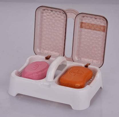 AGLOR Plastic Double Sealed Drain Soap Dish Tray Holder with Handle & Lid Cover Box Case Soap Holder (Red)