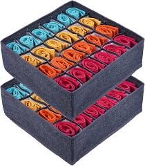 Favria Sock Drawer Organizer Divider 2 Packs Underwear Organizer, 24 Cell Collapsible Closet Cabinet Organizer Underwear Storage
