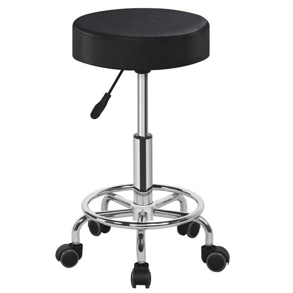 Yaheetech Rolling Stool Adjustable Stool Chair with Wheels Small Round Stool Shop Tattoo Chair with PU Leather Cushioned Seat an