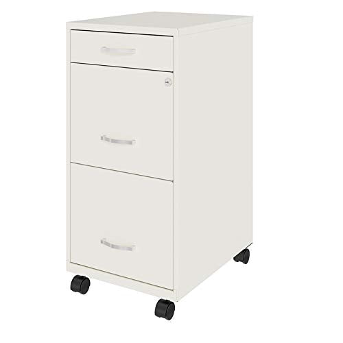 Space Solutions 3 Drawer Metal Mobile File Cabinet With Lock, Letter Size, White, Partially Assembled