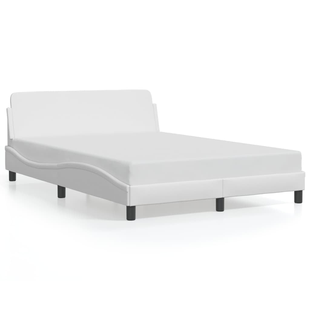 vidaXL White Faux Leather Bed Frame with Headboard - 53.9"x74.8" - Durable, Easy Clean Surface, Sleek Design for Modern Bedrooms