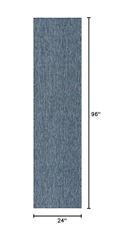 Unique Loom Collection Casual Transitional Solid Heathered Indoor/Outdoor Flatweave Area Rug (2' X 8' Runner, Blue/Navy Blue)