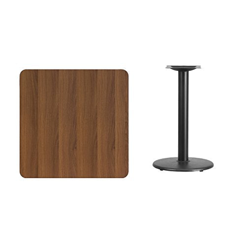 Flash Furniture Graniss 30'' Square Walnut Laminate Table Top with 18'' Round Table Height Base