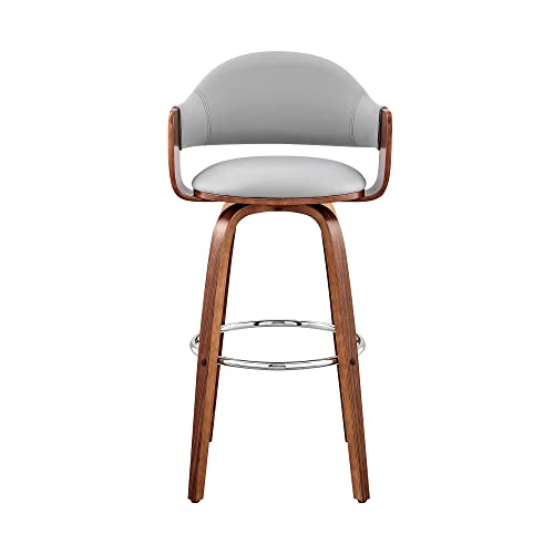 HomeRoots 26' Rich Grey Faux Leather Walnut Wood Bar Stool
