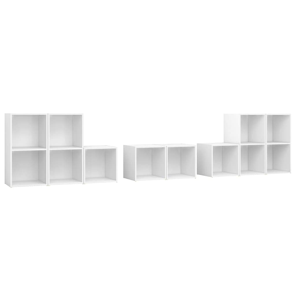 Vidaxl Tv Cabinet Set 8 Piece Home Indoor Bedroom Living Room Entertainment Center Hifi Cabinet Tv Stand Unit Furniture White Engineered Wood