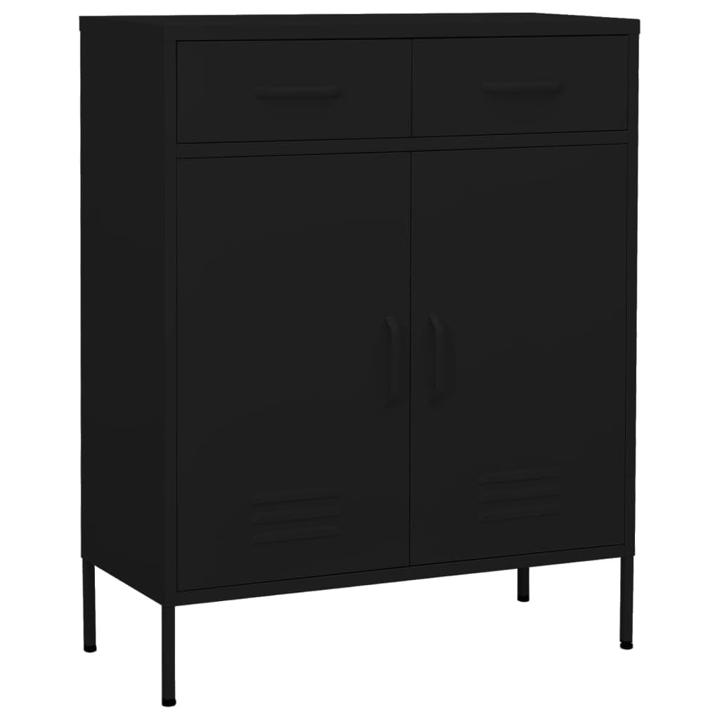 Vidaxl Industrial Style Storage Cabinet, Steel Construction, 2 Doors 2 Drawers, 31.5 Inch X13.8 Inch X40 Inch , Black With Adjustable Shelf  A