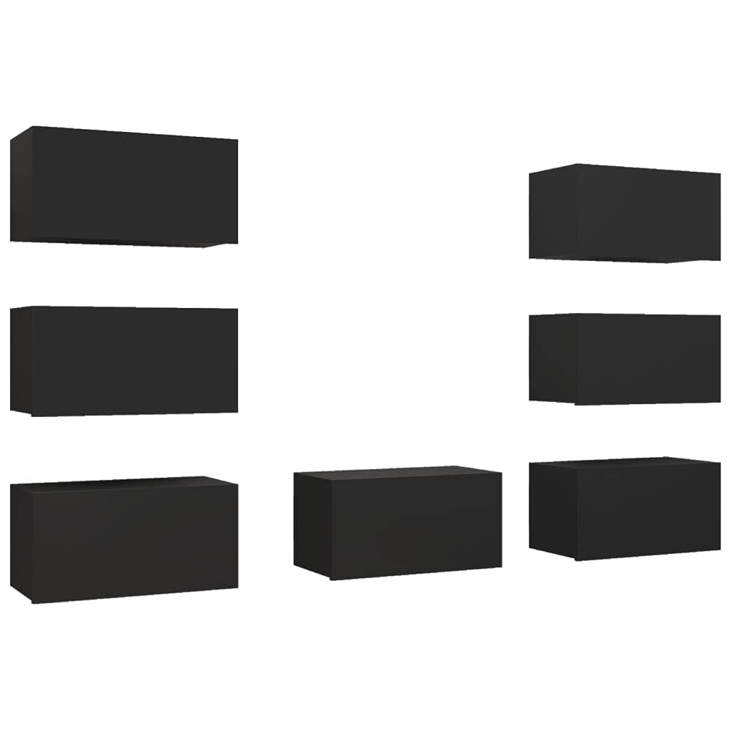 vidaXL 7X TV Cabinets TV Stand HiFi Unit Stereo Plasma Cabinet Entertainment Center Living Room Home Interior Black Engineered Wood