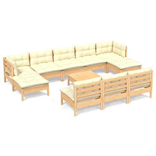 vidaXL Solid Pinewood Patio Lounge Set 11 Piece with Cushions Garden Outdoor Lawn Yard Terrace Balcony Wooden Seat Seating Furniture White