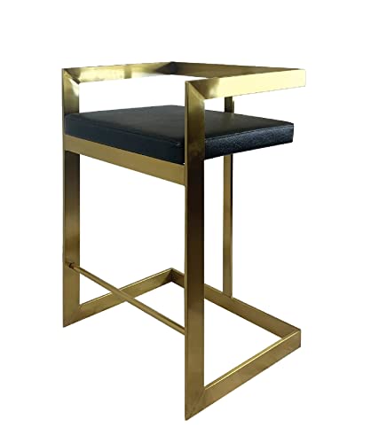Neos Modern Furniture Bar Chair, 26", Black Cushion, Gold Base
