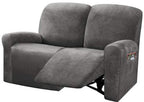 Ulticor Reclining Love Seat Slipcover, 48' - 65' L, 6-Piece Velvet Stretch Loveseat Reclining Sofa Covers, 2 Seat Love Seat Recliner Cover, Thick, Soft, Washable (Dark Grey)