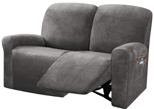 Ulticor Reclining Love Seat Slipcover, 48' - 65' L, 6-Piece Velvet Stretch Loveseat Reclining Sofa Covers, 2 Seat Love Seat Recliner Cover, Thick, Soft, Washable (Dark Grey)