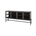 Black Solid Mango Wood Finish Sideboard With 4 Glass Cabinet Doors