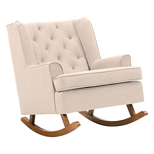CorLiving Boston Soft Beige Tufted Fabric and Wood Rocking Chair
