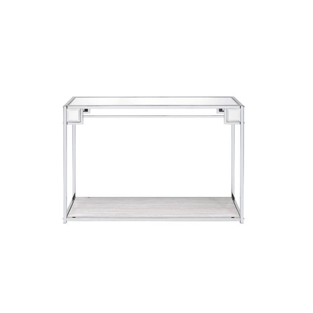 Acme Asbury Mirrored Top Metal Frame Console Table in Mirrored and Chrome