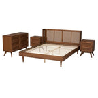 Baxton Studio Rina Ash Walnut Wood 4-Piece Full Size Bedroom Set With Rattan