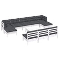 vidaXL Solid Pinewood Patio Lounge Set 11 Piece with Cushions Garden Outdoor Lawn Yard Terrace Balcony Wooden Seat Seating Furniture White