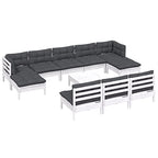 vidaXL Solid Pinewood Patio Lounge Set 11 Piece with Cushions Garden Outdoor Lawn Yard Terrace Balcony Wooden Seat Seating Furniture White