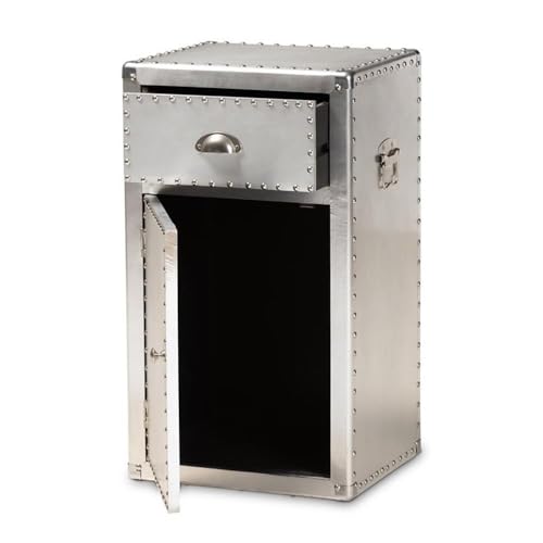 Baxton Studio Serge French Industrial Silver Metal 1-Door Accent Storage Cabinet