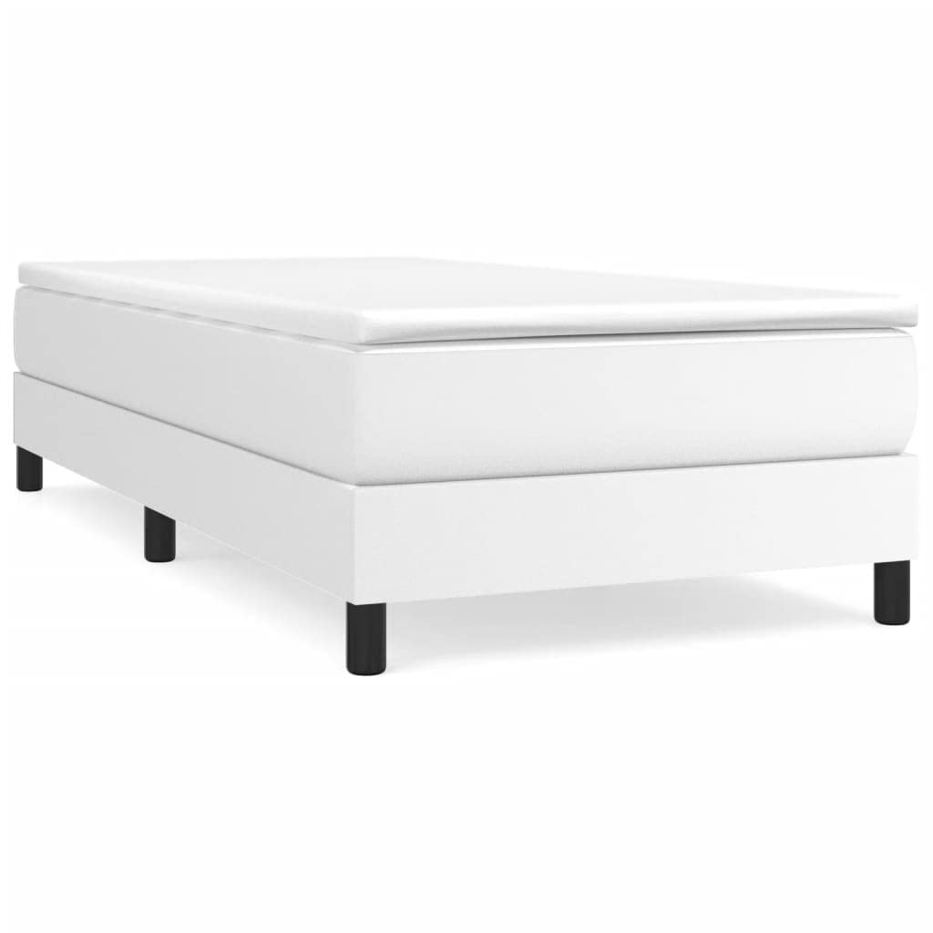 vidaXL Twin Box Spring Bed Frame - Faux Leather, White, 39.4"x74.8" Modern Aesthetic, Durable Material, Easy Assembly
