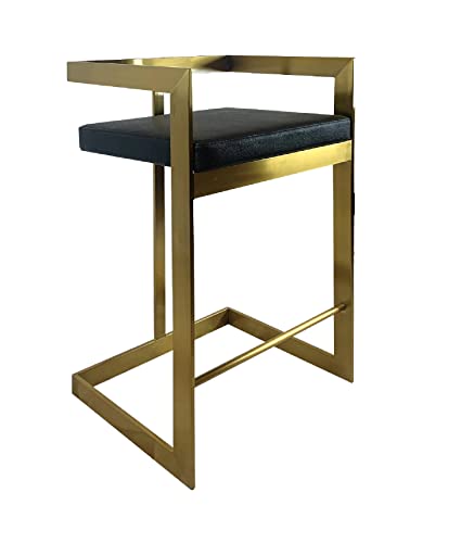 Neos Modern Furniture Bar Chair, 26", Black Cushion, Gold Base
