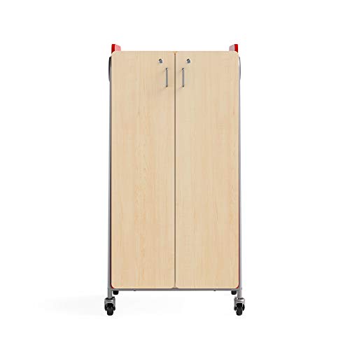 Safco Products 3935RED Whiffle Typical 15, Double Column 14-Tote 2-Shelf Doored Rolling Storage Cart with Magnetic Dry-Erase Back, Red, 60" H, Tall
