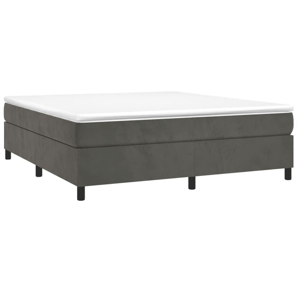 vidaXL King Sized Velvet Box Spring Bed Frame - Modern Style, Dark Gray, Simple Assembly Required, 81.1"x76"x13.8"