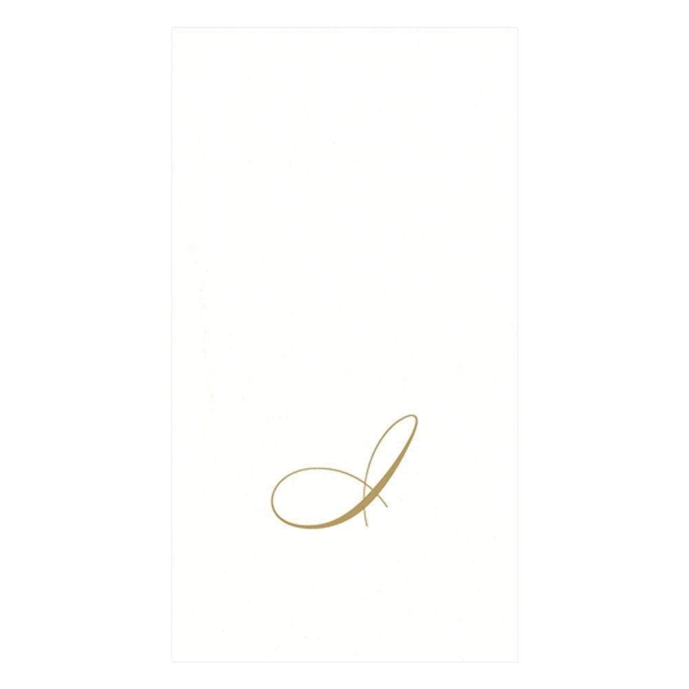 Caspari White Pearl & Gold Paper Linen Boxed Guest Towel Napkins in Letter I - Three Packs of 24