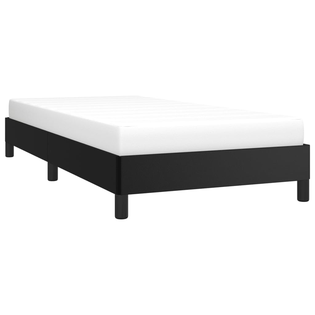 vidaXL Twin XL Size Bed Frame with Plywood Slats, Platform Bed Frame, Faux Leather Upholstered Mattress Foundation, No Box Spring Needed & Easy Assembly, Black, Without Mattress