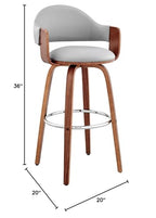 HomeRoots 26' Rich Grey Faux Leather Walnut Wood Bar Stool
