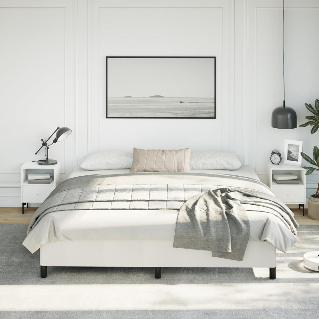 Vidaxl Bed Frame White 76''X79.9'' King Faux Leather