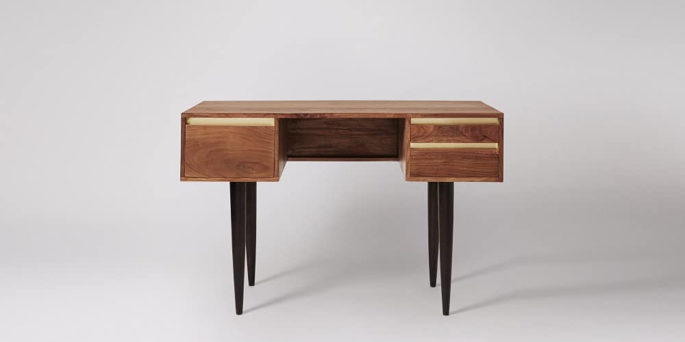 Aprodz Mango Wood Belpre Office Desk Study Table For Living Room | 3 Drawer | Brown Finish