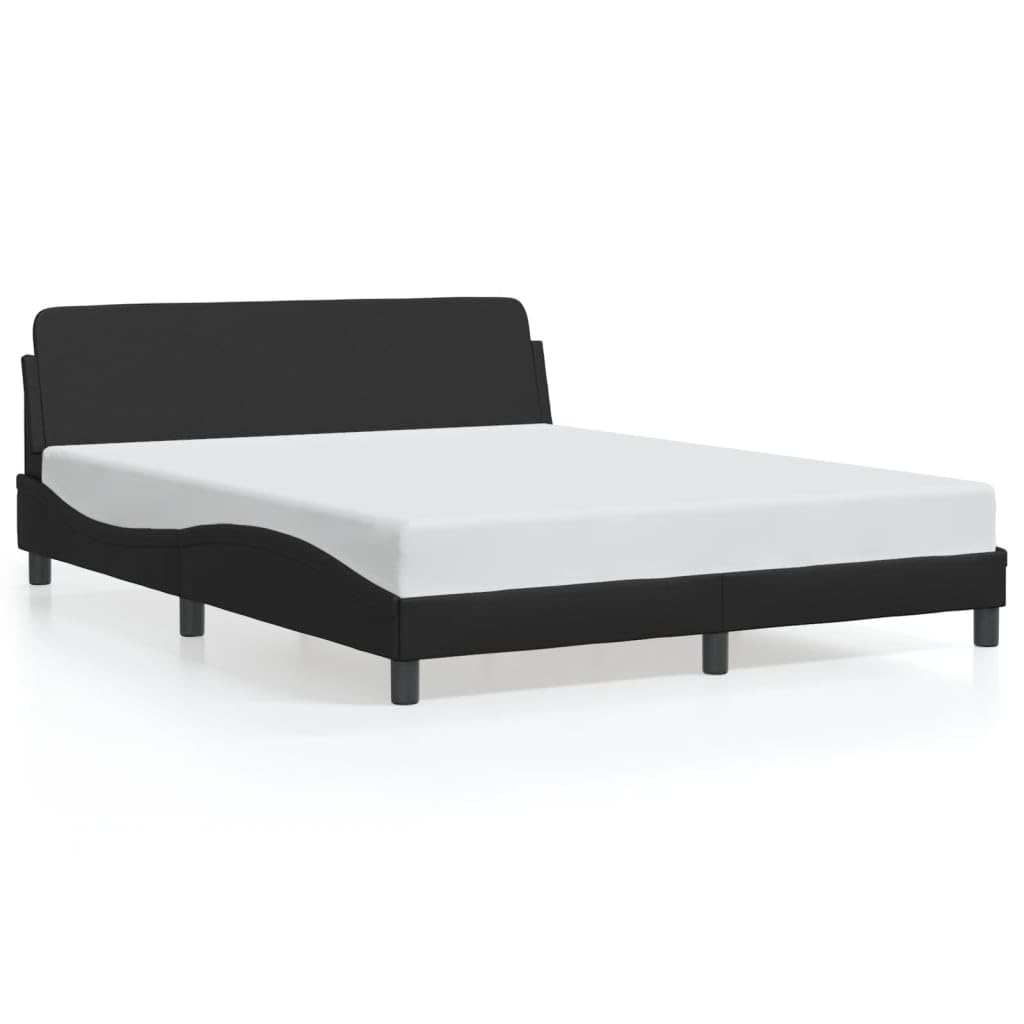 vidaXL Black Double Bed Frame with Headboard - 59.8x79.9 Faux Leather Sturdy Legs Waved Design Elegant Bedroom Furniture