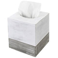 MyGift Vintage White and Distressed Gray Wood Square Bathroom Tissue Box Dispenser Holder Cover with Slide-Out Bottom Panel, 5.5