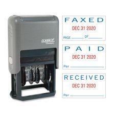 Self-Inking Message Dater, Paid/Faxed/Received, Blue/Red Qty:6