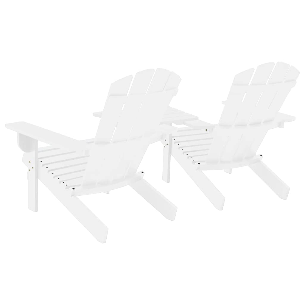 vidaXL White Solid Fir Wood Adirondack Chair with Tea Table: Garden Patio Furniture with Ergonomic Design, Weather Resistant, Easy to Assemble
