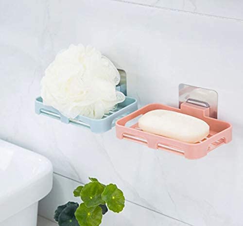 Khedu Feb (1 Pcs) Wall Mounted Self Draining Soap Dish Holder Case Hanging Waterproof Box Storage Rack with Self Adhesive Magic