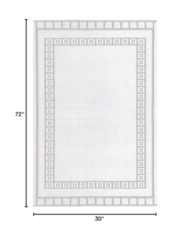 Mad Mats Geometric Outdoor Rug, Reversible Plastic Mat (6' X 9', Border - White/Sand)
