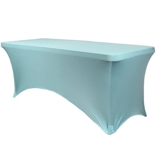 Your Chair Covers - 8 Ft Rectangular Fitted Spandex Tablecloths Patio Table Cover Stretchable Tablecloth - Dusty Blue