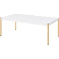Acme Otrac Wooden Rectangle Top Coffee Table in White and Gold