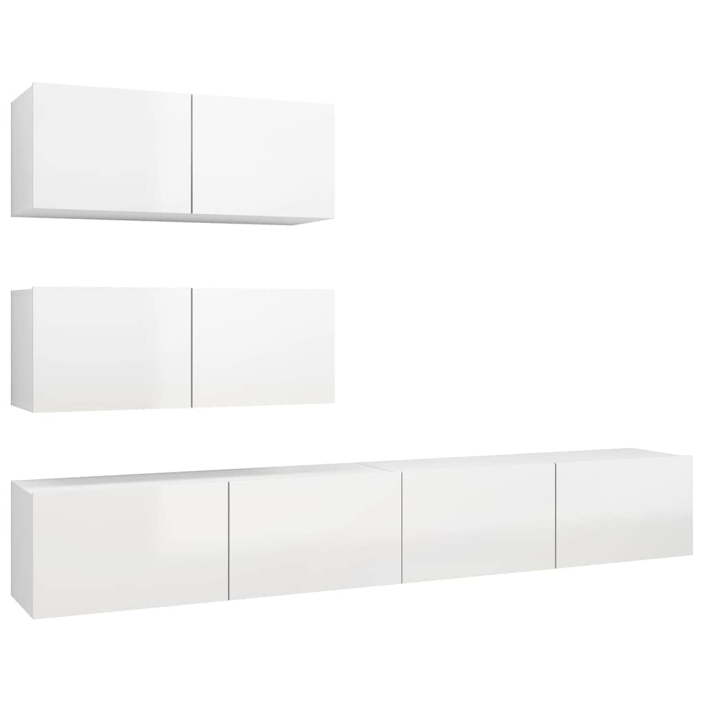 vidaXL TV Cabinet Set 4 Piece Living Room Bedroom Furniture HiFi Stereo Cabinet TV Stand Media Entertainment Center Engineered Wood High Gloss White