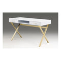 Neos Modern Furniture White top Desk with Two Drawers/Gold Base