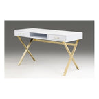 Neos Modern Furniture White top Desk with Two Drawers/Gold Base